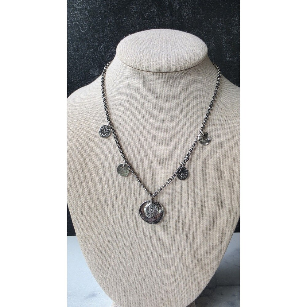 Silpada 925 Sterling Silver Chain Floral Disc Charm Pendant Necklace Vintage